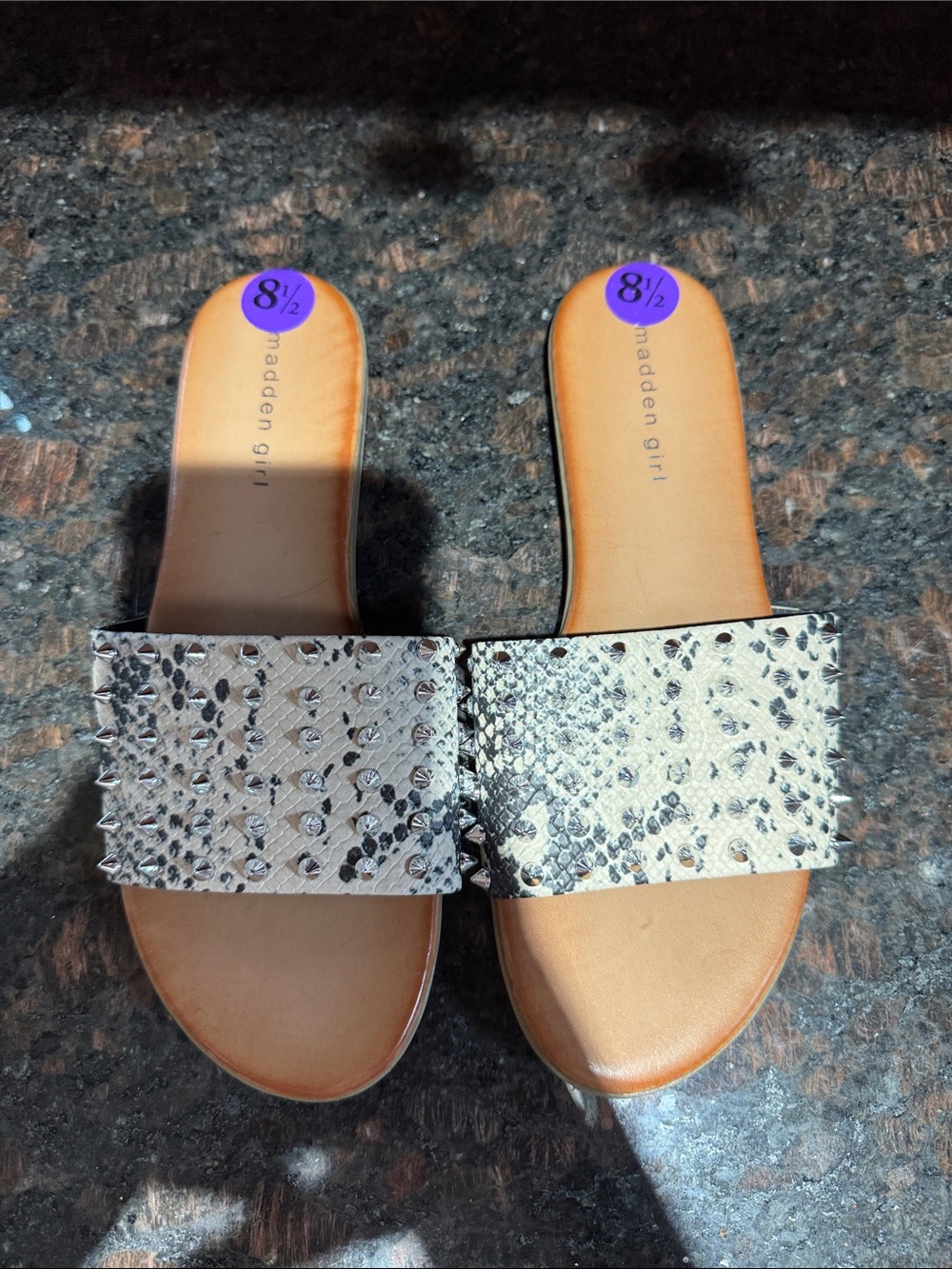 Madden Girl Silver Snake-Print Slide Mules